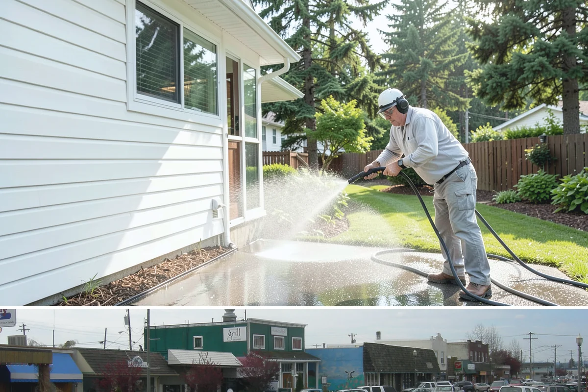 Aluminum Fence Cleaning in Stanwood, Snohomish County, WA - Late spring is a good time to clear off winter oxidation and green film before summer entertaining.
