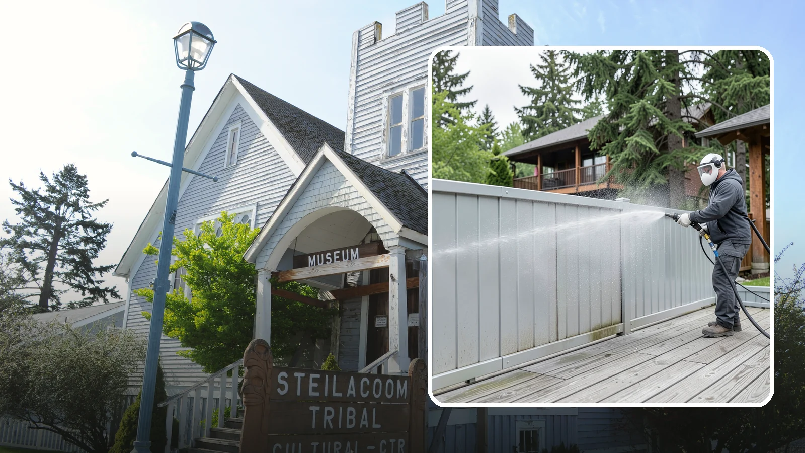 Aluminum Fence Cleaning in Steilacoom, Pierce County, WA - Gentle cleaning that lifts oxidation haze and grime from powder-coated aluminum fencing.