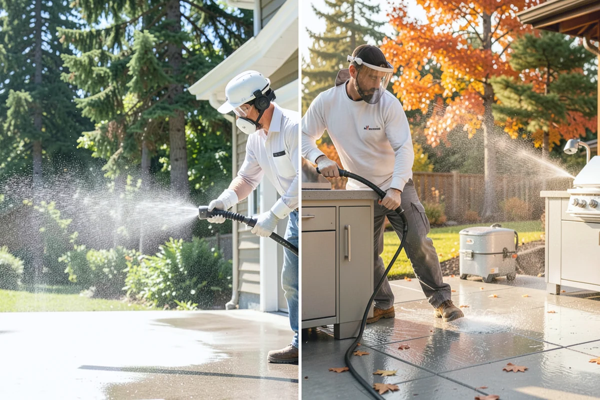 Aluminum Fence Cleaning in Sumner, Pierce County, WA - Rinse loose dust and debris from the fence