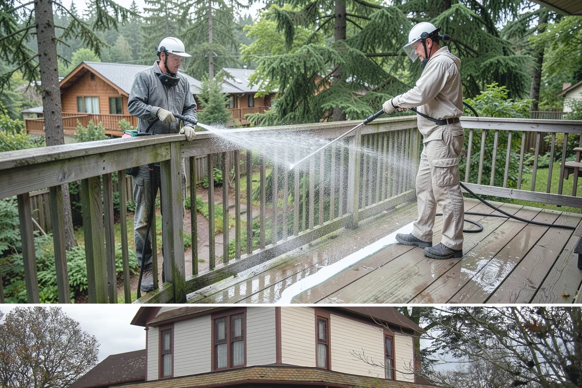Aluminum Fence Cleaning in Sumner, Pierce County, WA - Late spring is a good time to clear off winter oxidation and green film before summer entertaining.