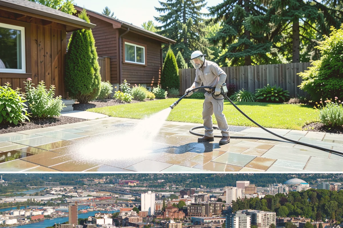Aluminum Fence Cleaning in Tacoma, Pierce County, WA - Late spring is a good time to clear off winter oxidation and green film before summer entertaining.