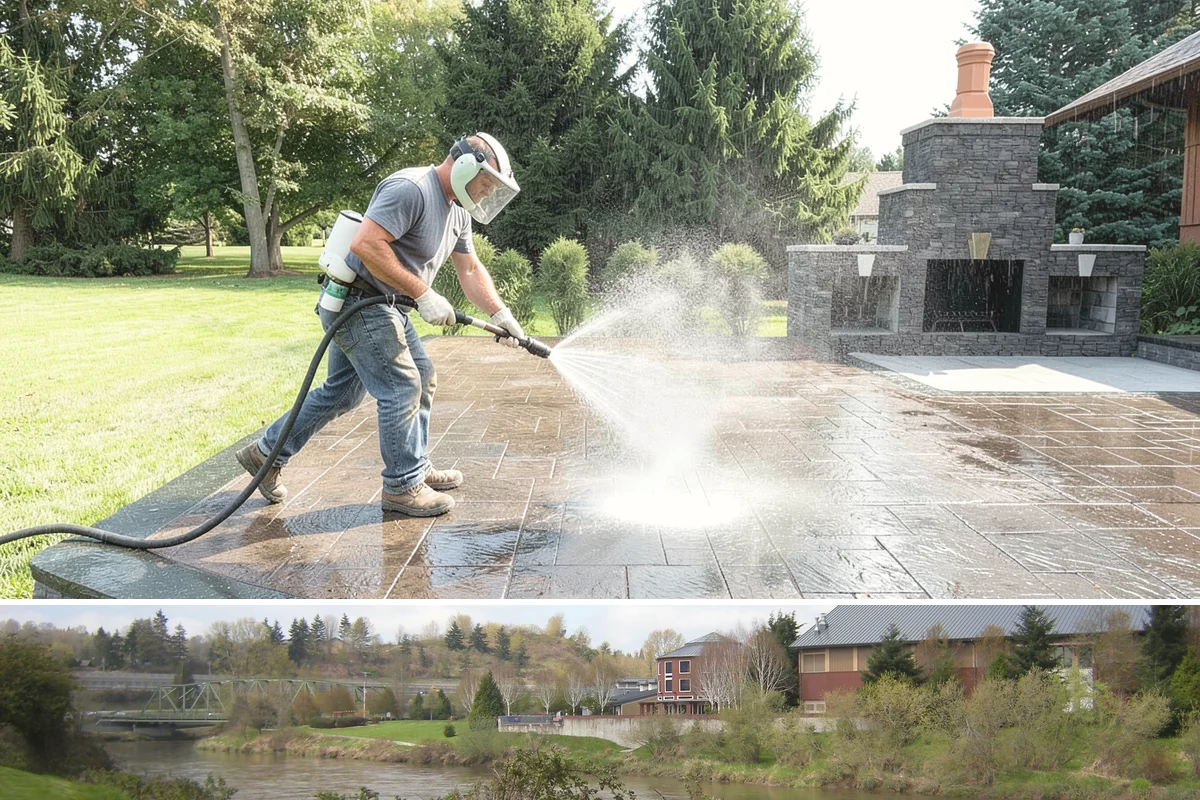 Aluminum Fence Cleaning in Tukwila, King County, WA - Late spring is a good time to clear off winter oxidation and green film before summer entertaining.