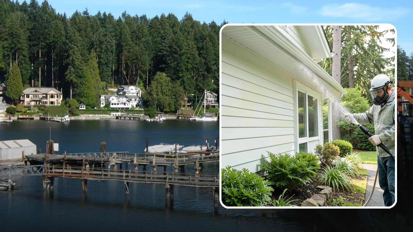 Annual House Washing in Gig Harbor, Pierce County, WA - Annual house washing is a yearly maintenance clean that keeps algae and mildew from ever gaining a foothold in our wet climate.