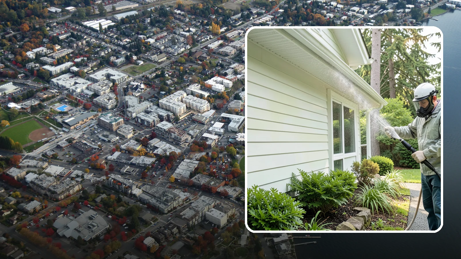 Annual House Washing in Kirkland, King County, WA - Annual house washing is a yearly maintenance clean that keeps algae and mildew from ever gaining a foothold in our wet climate.