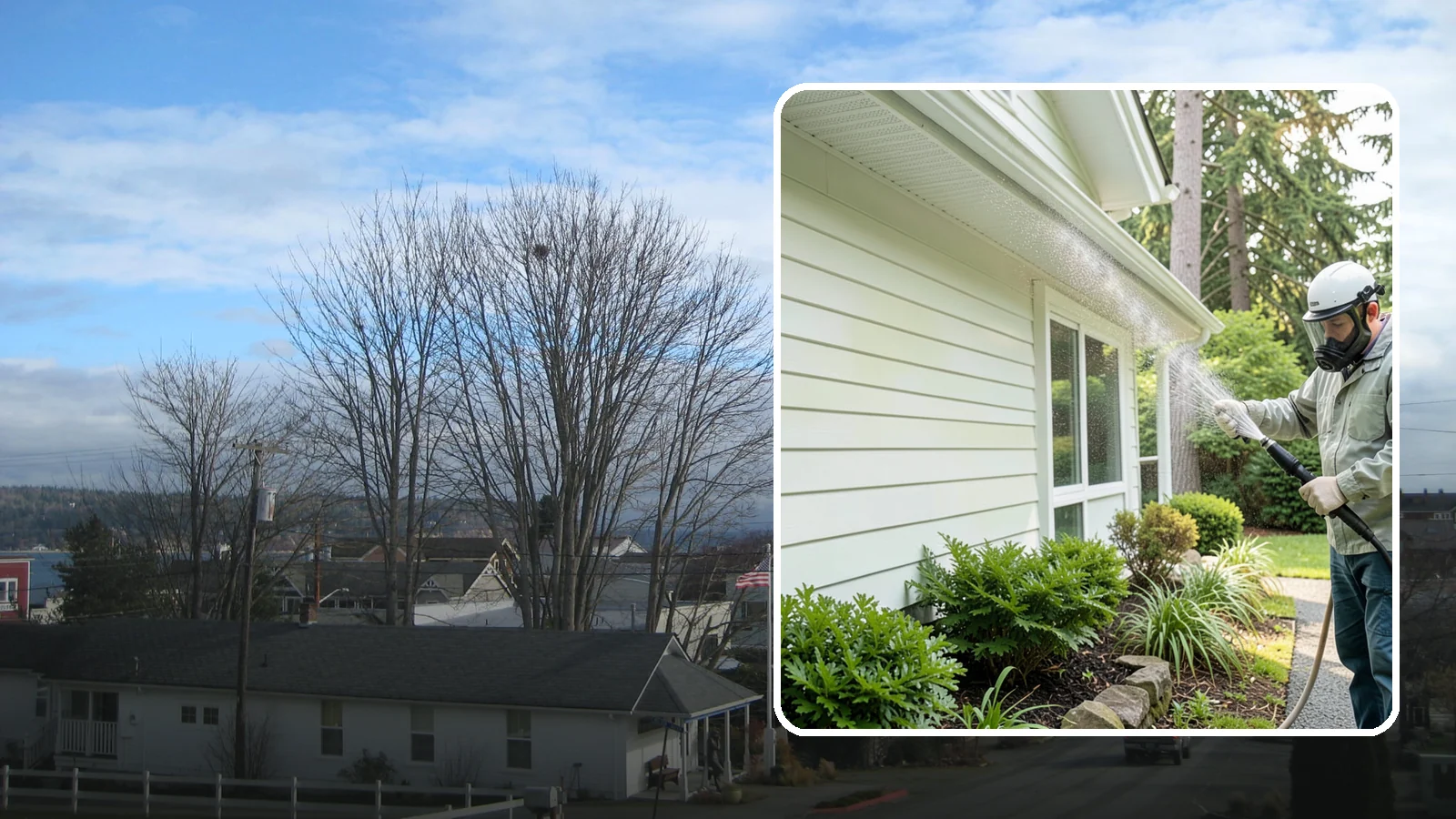 Annual House Washing in Langley, Island County, WA - Annual house washing is a yearly maintenance clean that keeps algae and mildew from ever gaining a foothold in our wet climate.