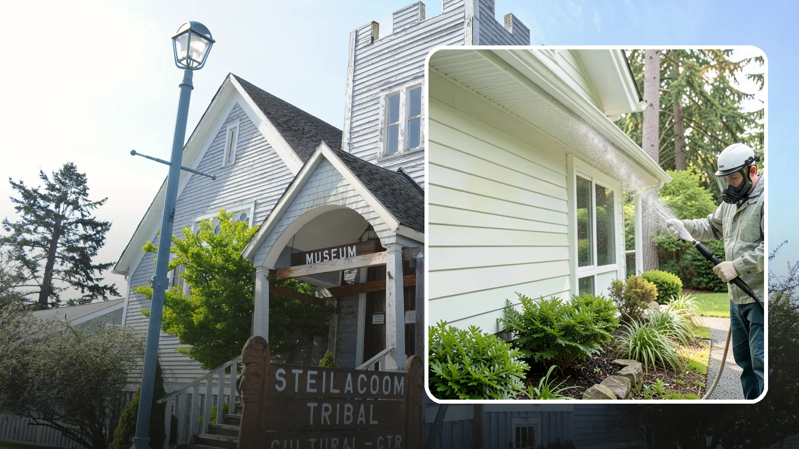 Annual House Washing in Steilacoom, Pierce County, WA - Annual house washing is a yearly maintenance clean that keeps algae and mildew from ever gaining a foothold in our wet climate.