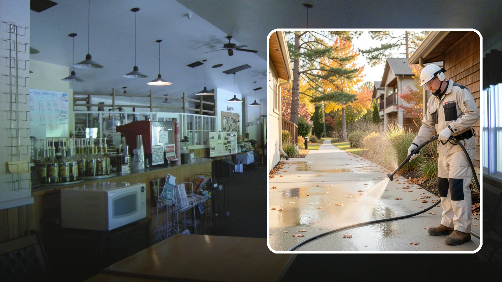 Apartment Breezeway Cleaning in Black Diamond, King County, WA - Cleaning of apartment breezeways and shared corridors that clears dirt, spills, cobwebs, and algae from the walkways residents...