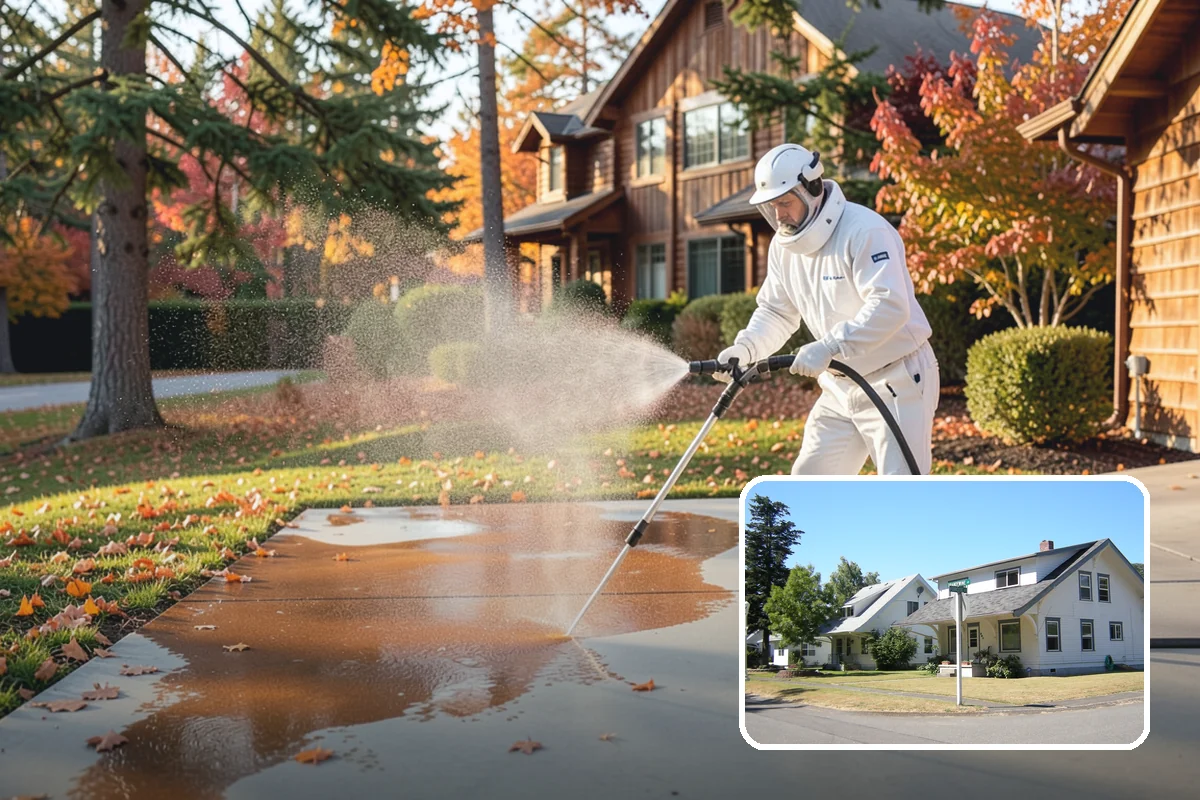 Apartment Breezeway Cleaning in DuPont, Pierce County, WA - Clears slick algae from covered corridor floors