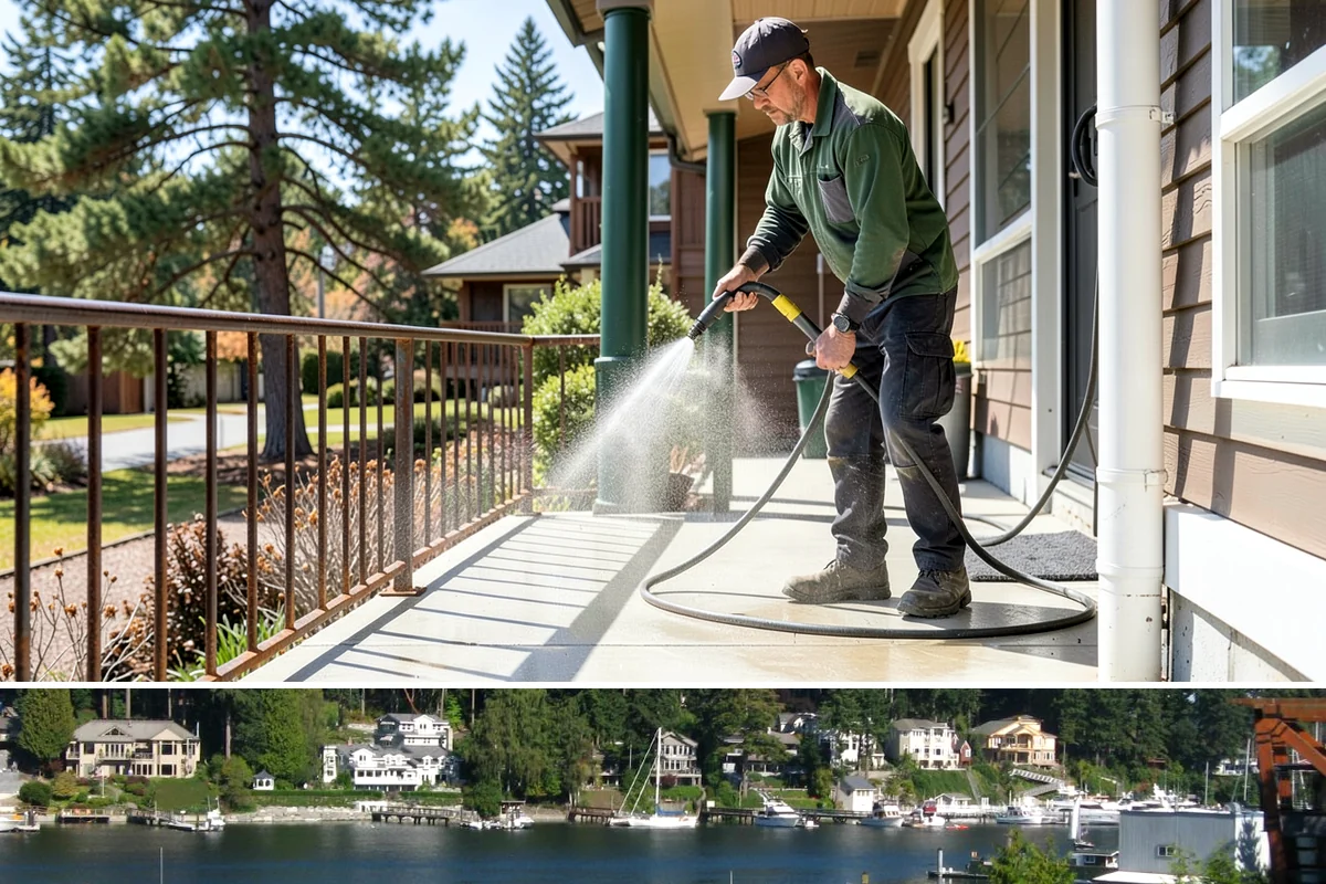 Apartment Breezeway Cleaning in Gig Harbor, Pierce County, WA - Quarterly cleaning keeps breezeways safe year-round, with extra visits in fall and winter when damp corridors grow algae fastest.