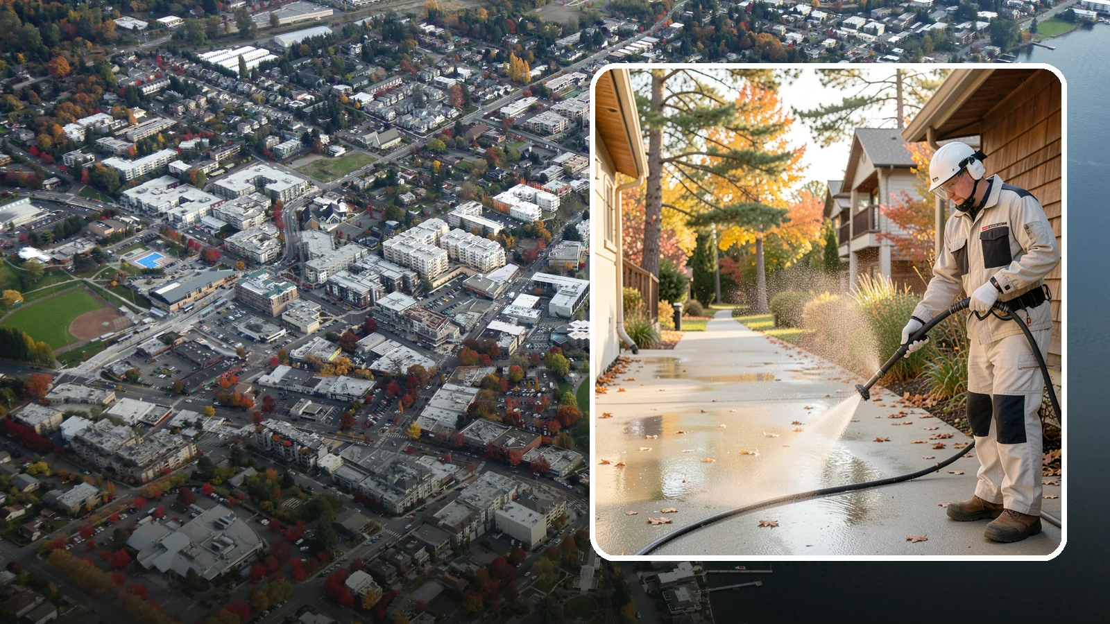 Apartment Breezeway Cleaning in Kirkland, King County, WA - Cleaning of apartment breezeways and shared corridors that clears dirt, spills, cobwebs, and algae from the walkways residents...