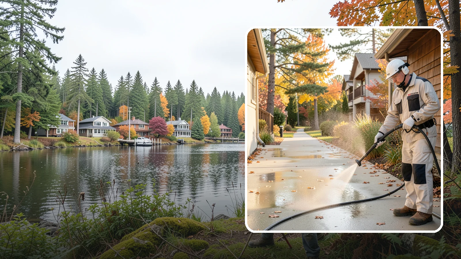 Apartment Breezeway Cleaning in La Conner, Skagit County, WA - Cleaning of apartment breezeways and shared corridors that clears dirt, spills, cobwebs, and algae from the walkways residents...
