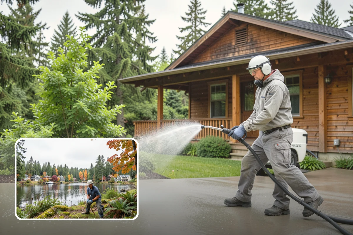 Apartment Breezeway Cleaning in La Conner, Skagit County, WA - Clears slick algae from covered corridor floors