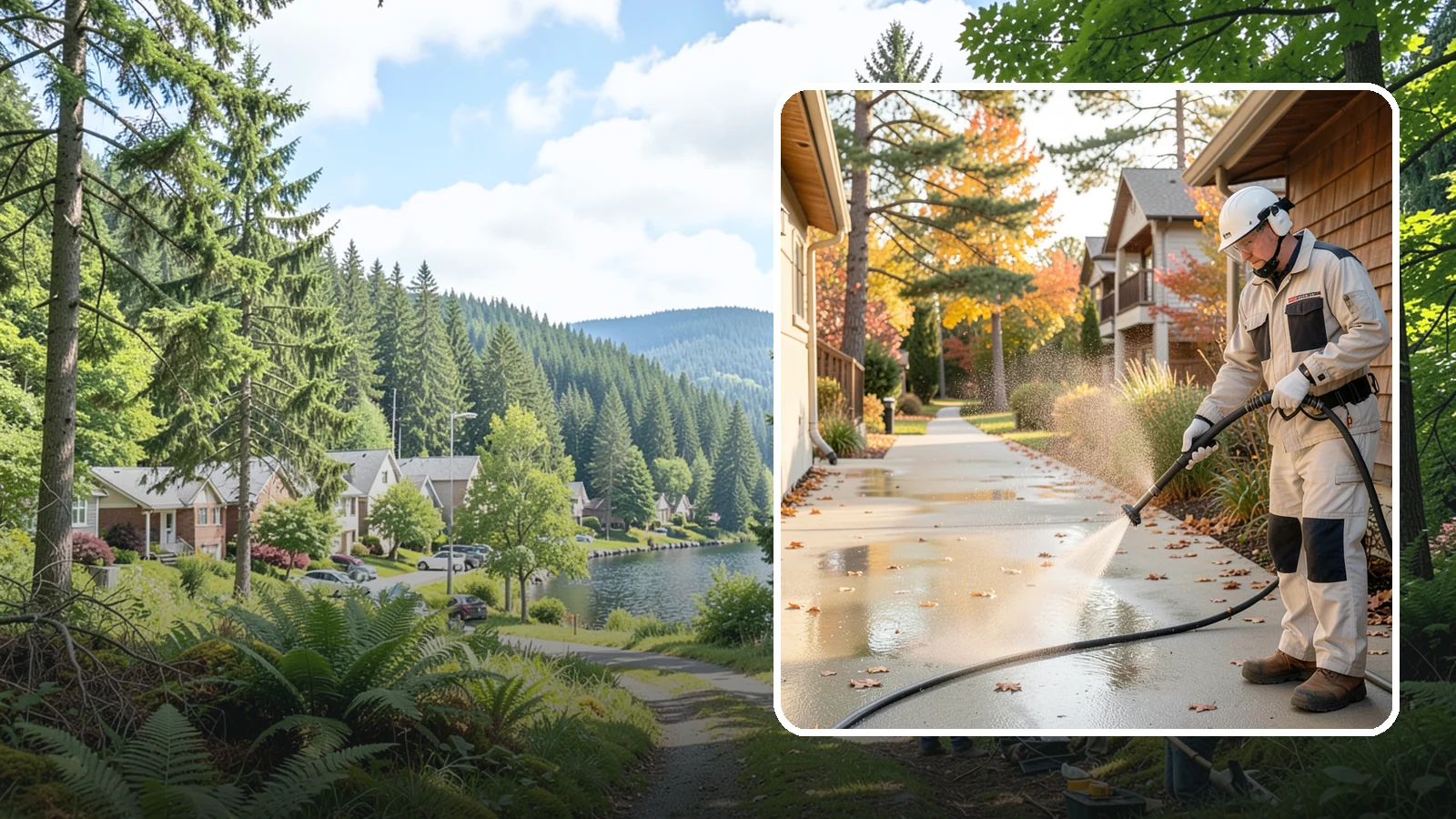 Apartment Breezeway Cleaning in Lake Forest Park, King County, WA - Cleaning of apartment breezeways and shared corridors that clears dirt, spills, cobwebs, and algae from the walkways residents...