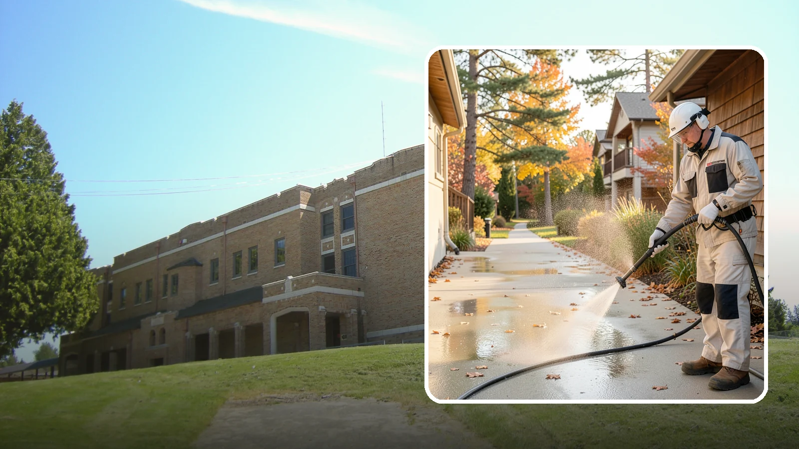 Apartment Breezeway Cleaning in Maple Valley, King County, WA - Cleaning of apartment breezeways and shared corridors that clears dirt, spills, cobwebs, and algae from the walkways residents...