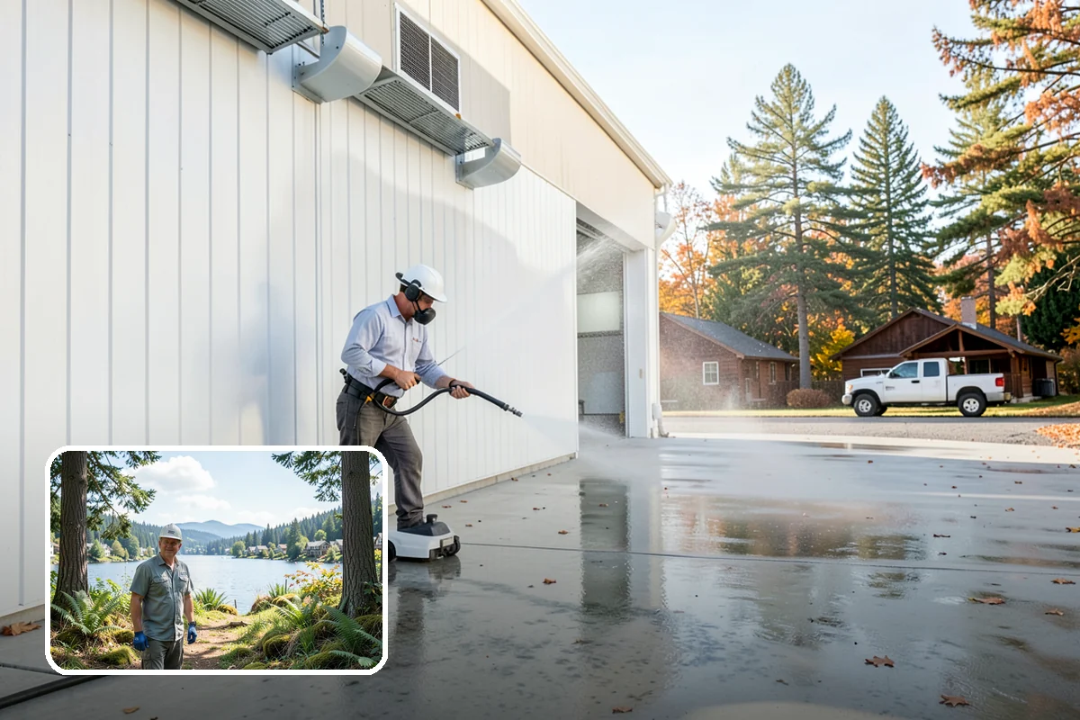 Apartment Breezeway Cleaning in Milton, King County, WA - Clears slick algae from covered corridor floors