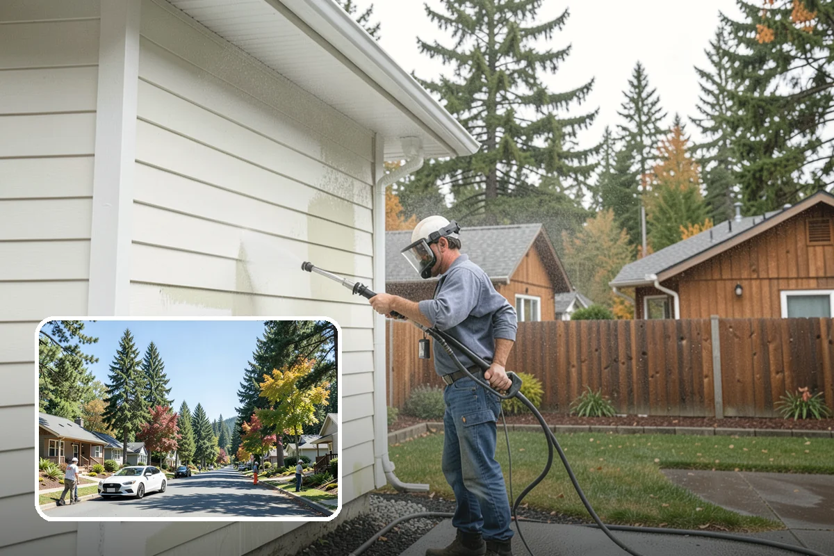 Apartment Breezeway Cleaning in Orting, Pierce County, WA - Clears slick algae from covered corridor floors