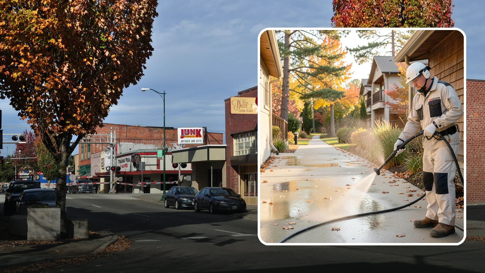 Apartment Breezeway Cleaning in Puyallup, Pierce County, WA - Cleaning of apartment breezeways and shared corridors that clears dirt, spills, cobwebs, and algae from the walkways residents...