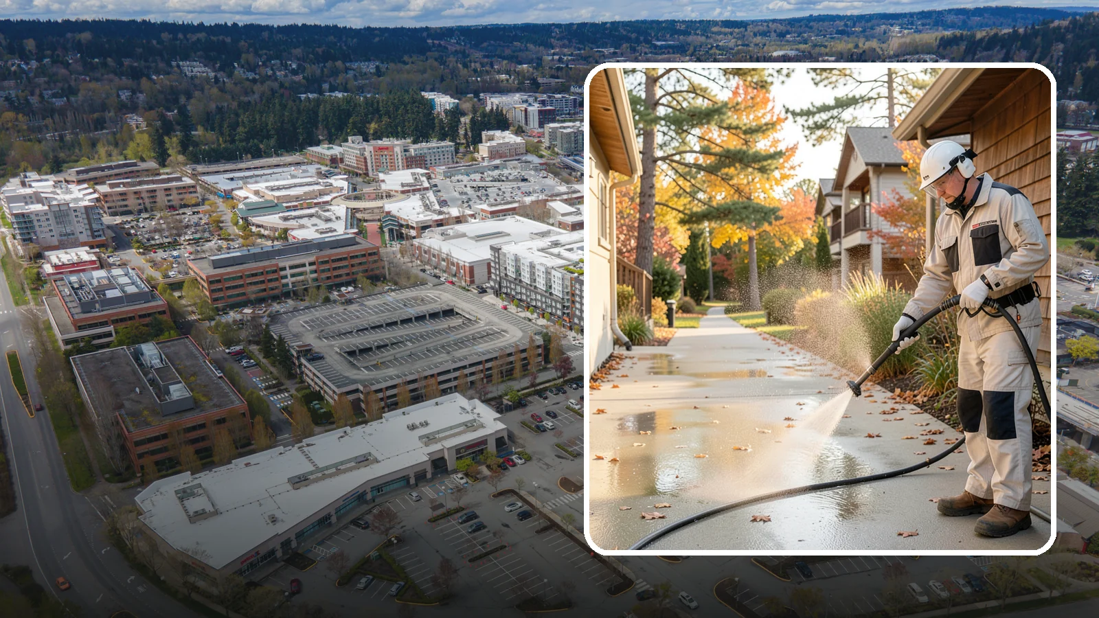 Apartment Breezeway Cleaning in Redmond, King County, WA - Cleaning of apartment breezeways and shared corridors that clears dirt, spills, cobwebs, and algae from the walkways residents...