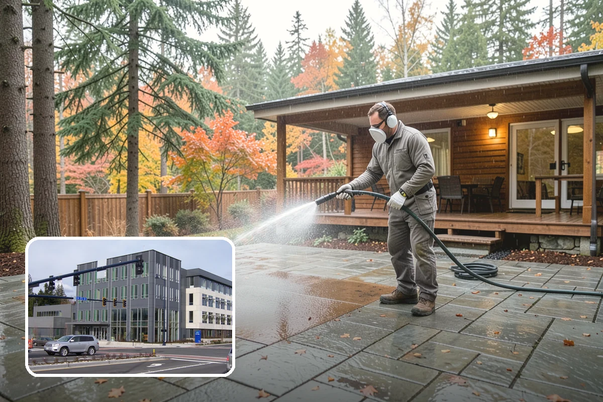 Apartment Breezeway Cleaning in Shoreline, King County, WA - Clears slick algae from covered corridor floors