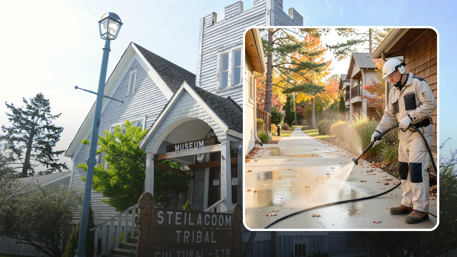 Apartment Breezeway Cleaning in Steilacoom, Pierce County, WA - Cleaning of apartment breezeways and shared corridors that clears dirt, spills, cobwebs, and algae from the walkways residents...