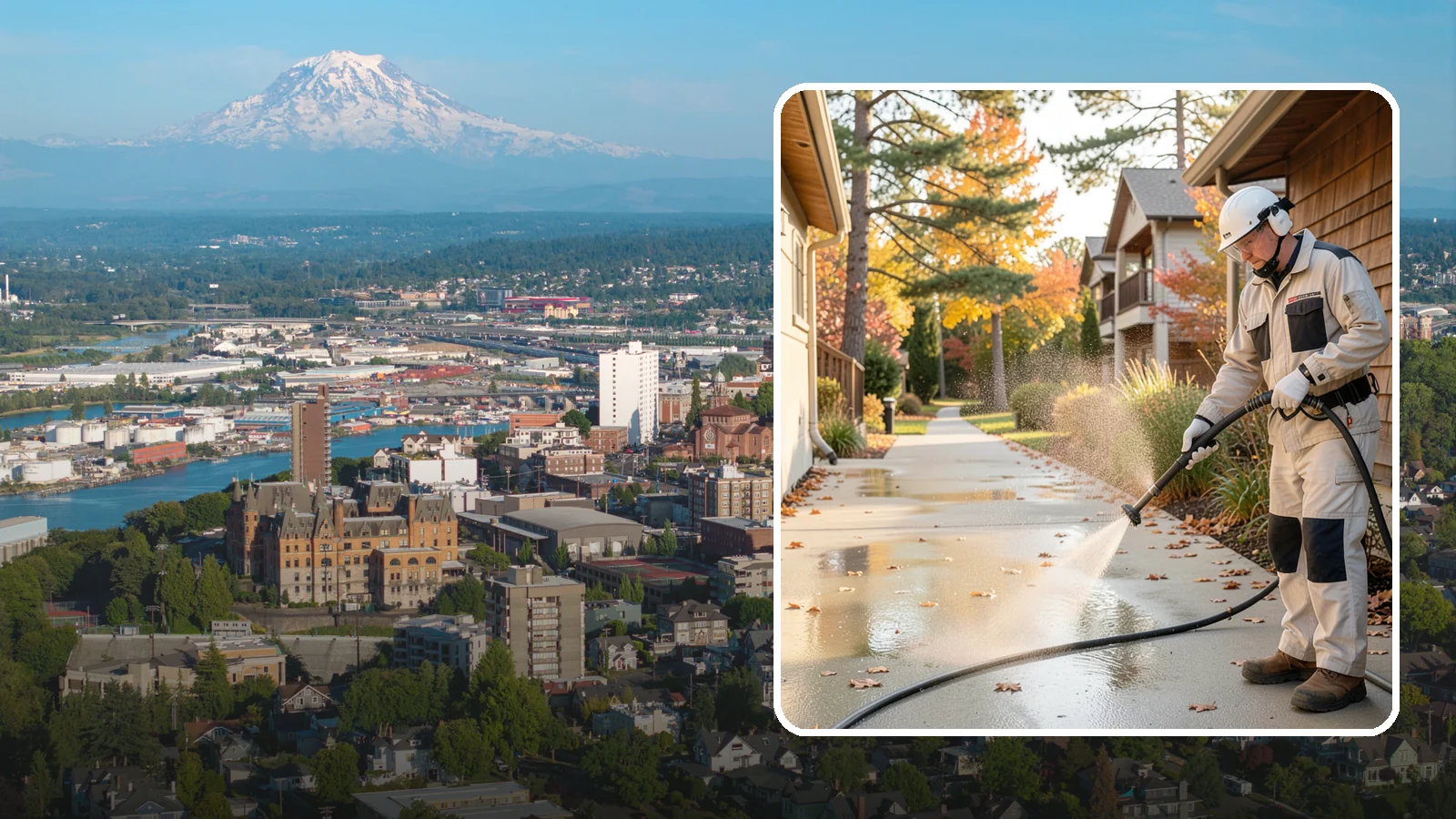 Apartment Breezeway Cleaning in Tacoma, Pierce County, WA - Cleaning of apartment breezeways and shared corridors that clears dirt, spills, cobwebs, and algae from the walkways residents...