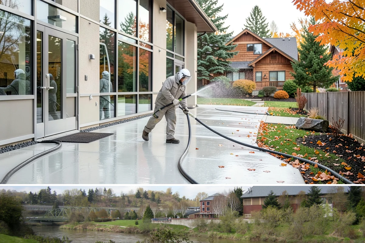 Apartment Breezeway Cleaning in Tukwila, King County, WA - Quarterly cleaning keeps breezeways safe year-round, with extra visits in fall and winter when damp corridors grow algae fastest.