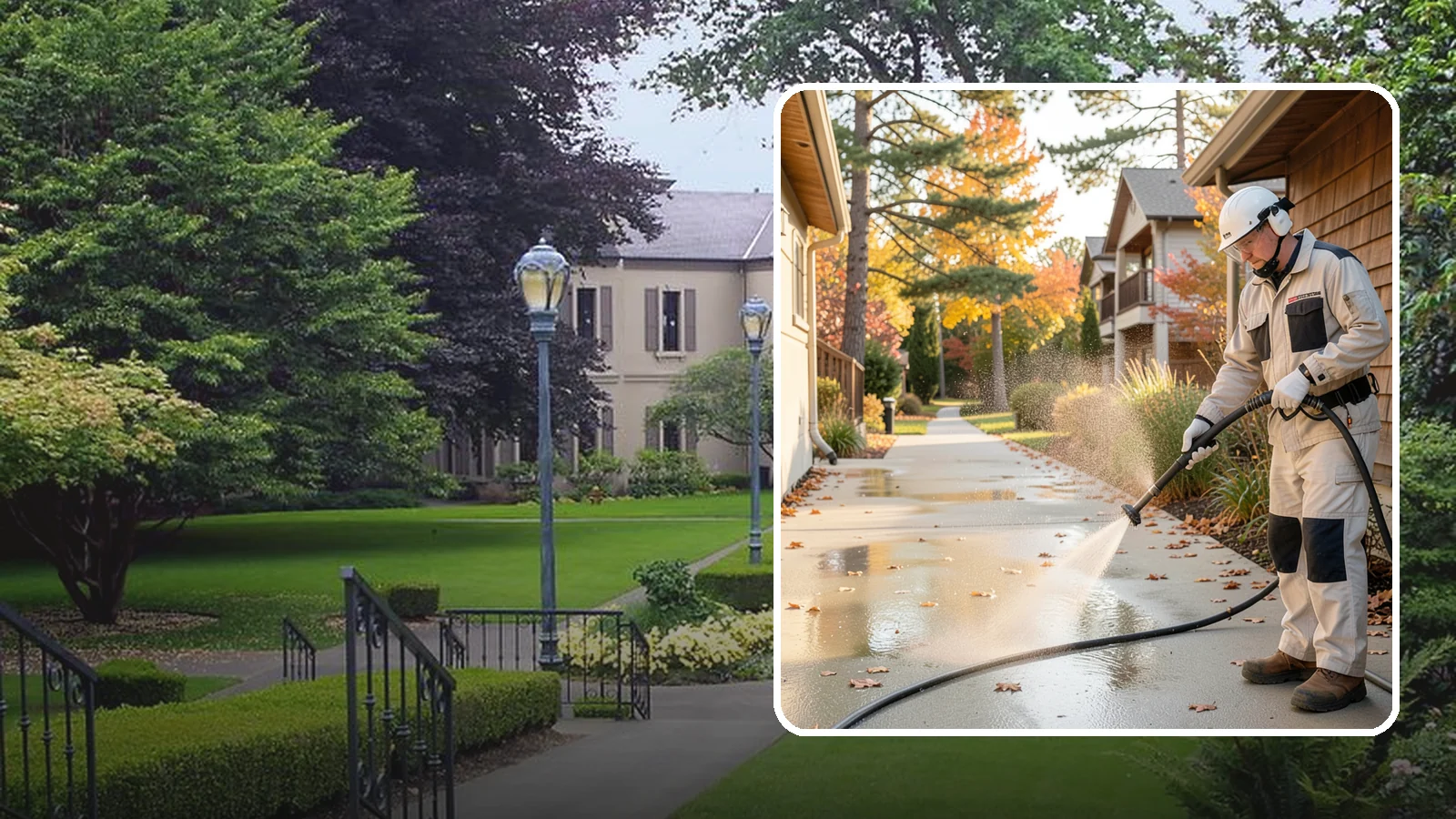 Apartment Breezeway Cleaning in Woodinville, King County, WA - Cleaning of apartment breezeways and shared corridors that clears dirt, spills, cobwebs, and algae from the walkways residents...