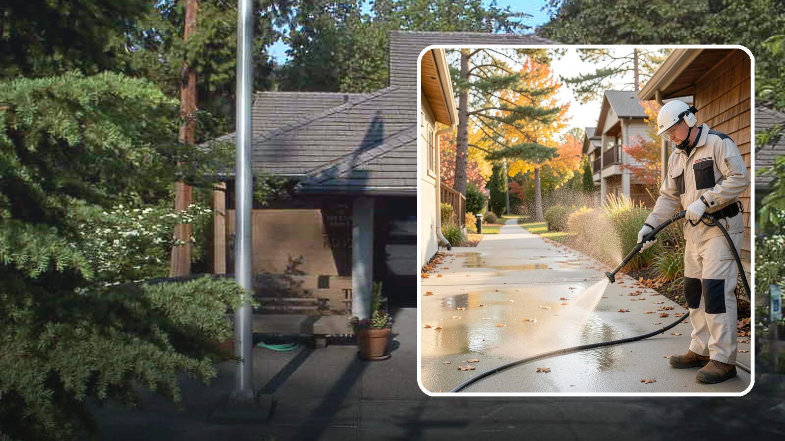 Apartment Breezeway Cleaning in Yarrow Point, King County, WA - Cleaning of apartment breezeways and shared corridors that clears dirt, spills, cobwebs, and algae from the walkways residents...