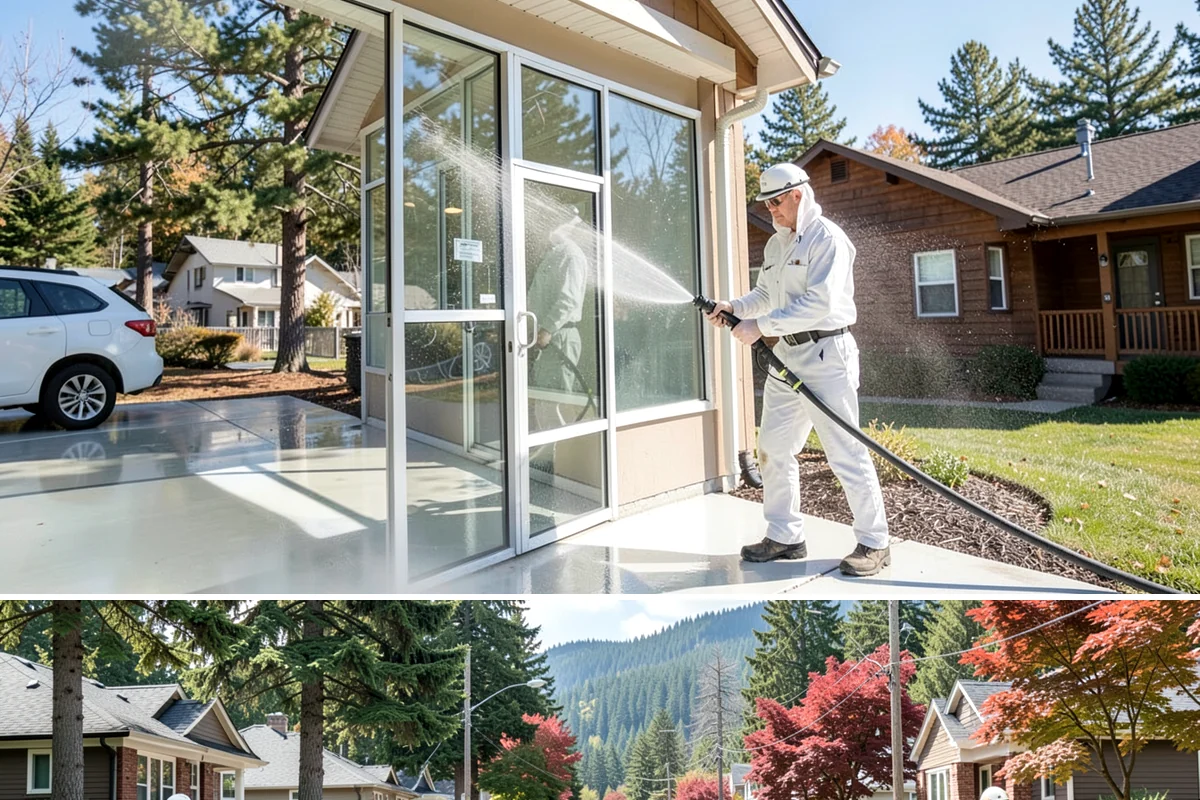 Apartment Pressure Washing in Hunts Point, King County, WA - Stairwells and breezeways benefit from twice-yearly cleaning, ideally in spring and fall, to fight persistent Northwest moisture.