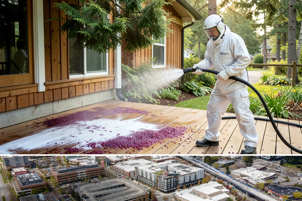 Apartment Pressure Washing in Redmond, King County, WA - Stairwells and breezeways benefit from twice-yearly cleaning, ideally in spring and fall, to fight persistent Northwest moisture.