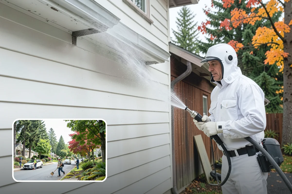 Arbor Cleaning in Beaux Arts Village, King County, WA - Removes green algae film from beams, slats, and joints