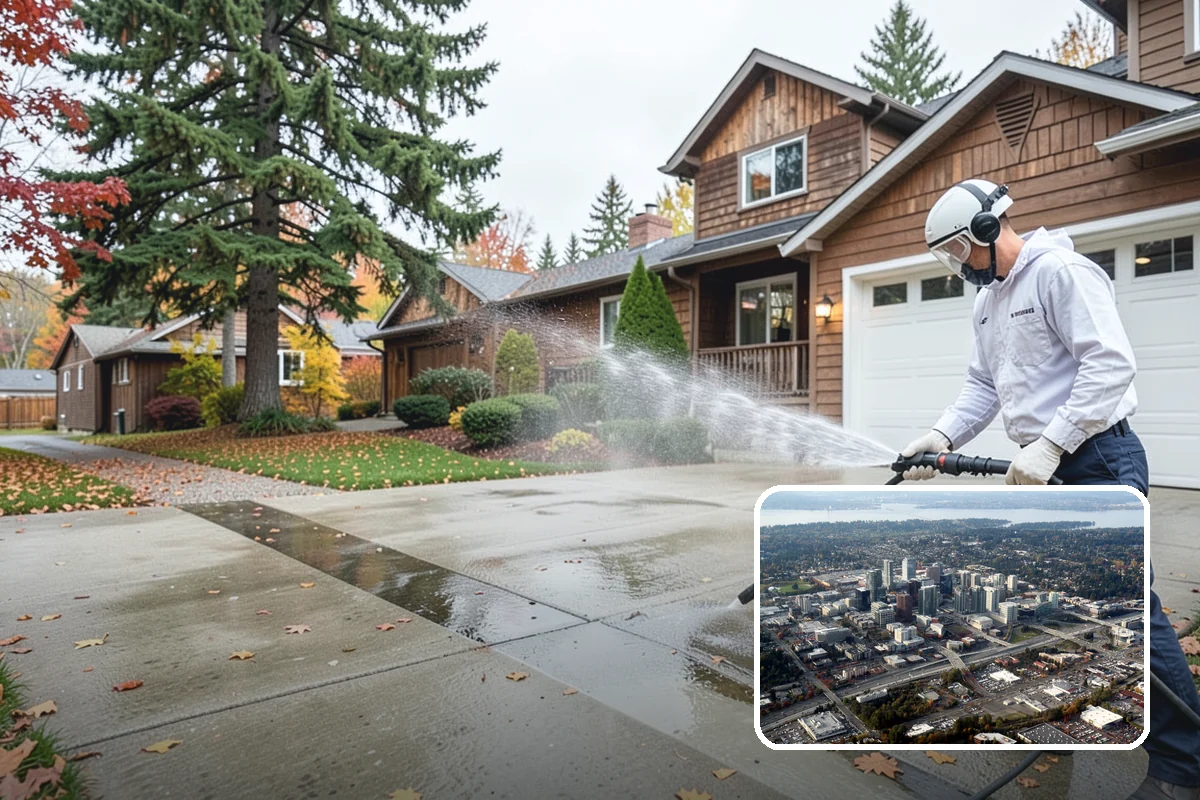 Arbor Cleaning in Bellevue, King County, WA - Removes green algae film from beams, slats, and joints