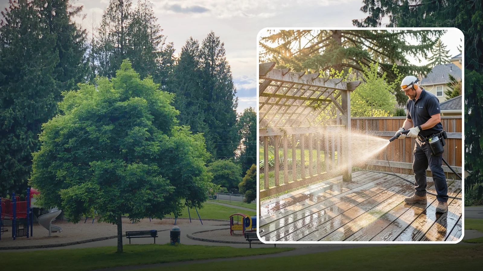 Arbor Cleaning in Bonney Lake, Pierce County, WA - We soft wash garden arbors to lift the moss, algae, and climbing-plant residue that settle into their slats and joints.