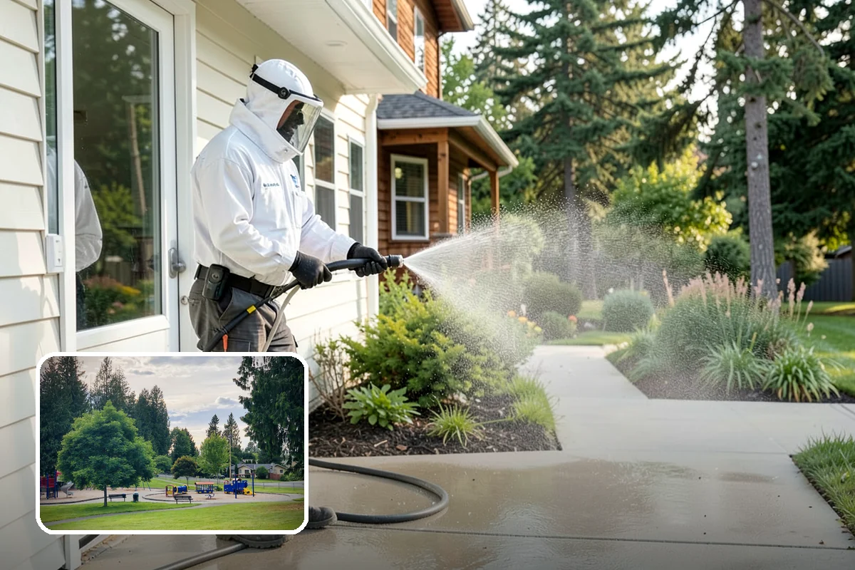 Arbor Cleaning in Bonney Lake, Pierce County, WA - Removes green algae film from beams, slats, and joints