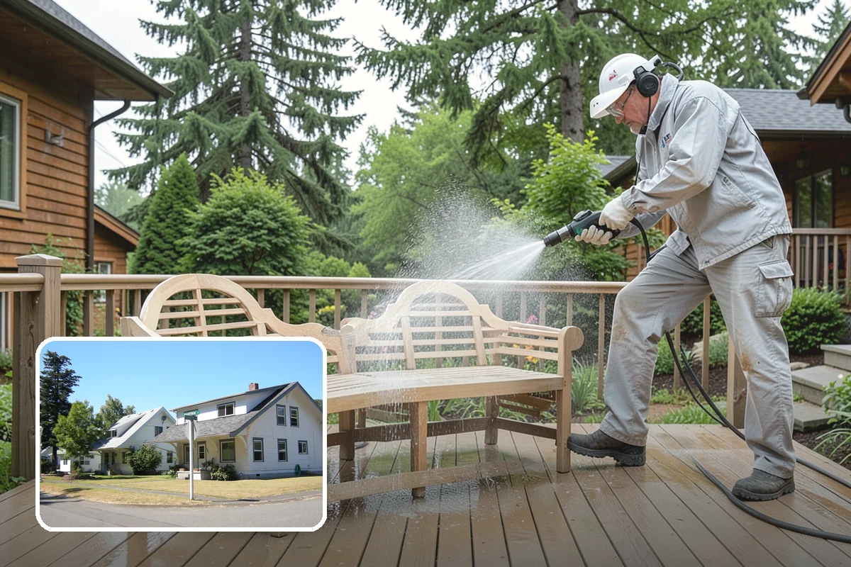 Arbor Cleaning in DuPont, Pierce County, WA - Removes green algae film from beams, slats, and joints