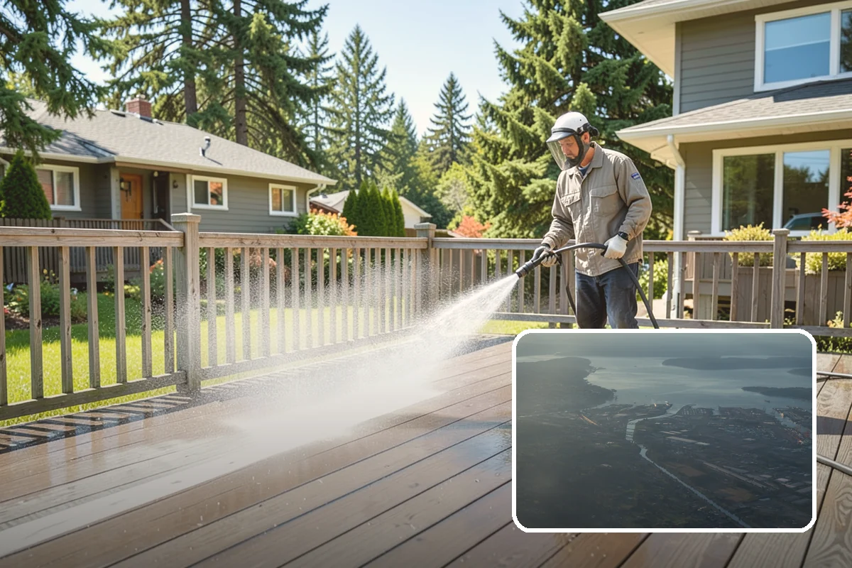 Arbor Cleaning in Fife, Pierce County, WA - Removes green algae film from beams, slats, and joints