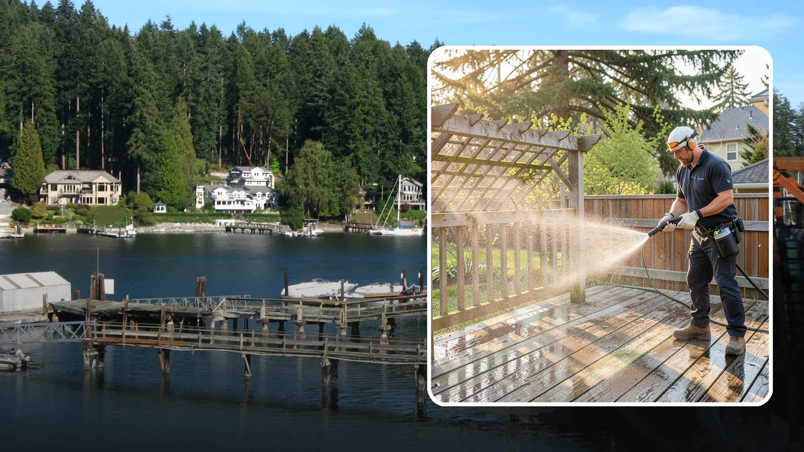 Arbor Cleaning in Gig Harbor, Pierce County, WA - We soft wash garden arbors to lift the moss, algae, and climbing-plant residue that settle into their slats and joints.