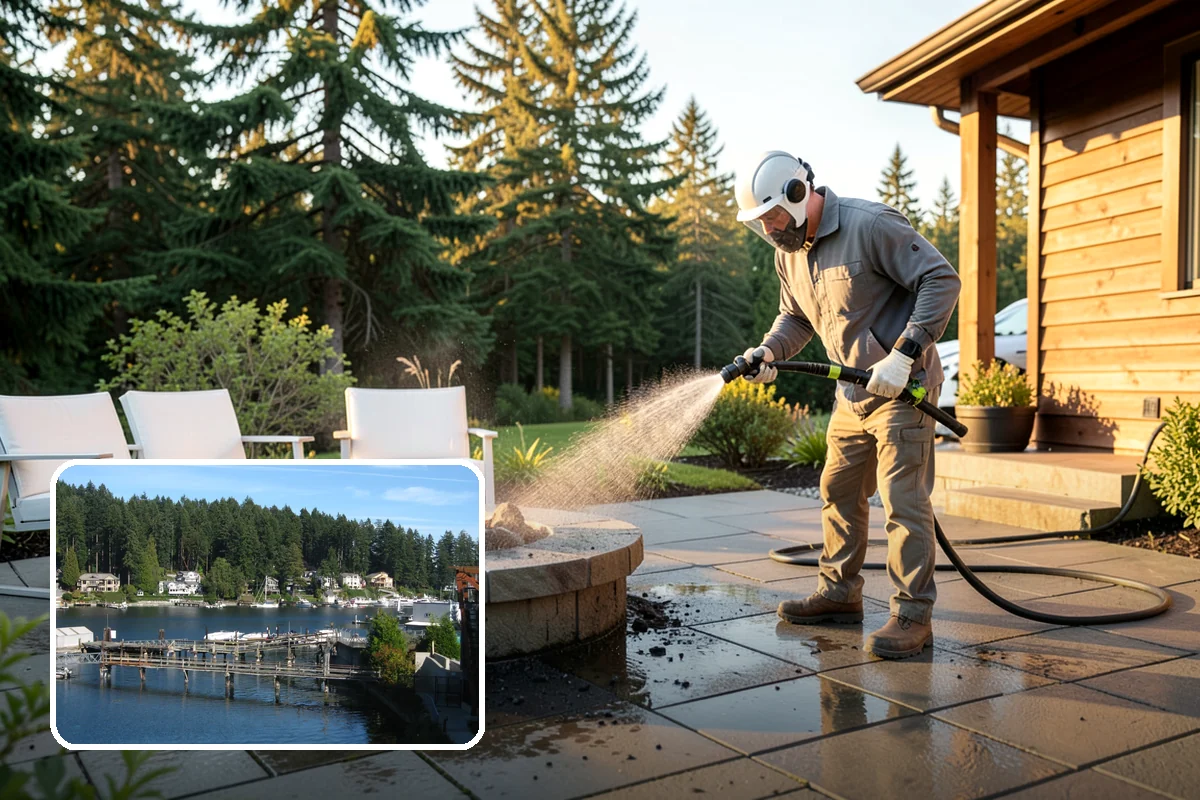 Arbor Cleaning in Gig Harbor, Pierce County, WA - Removes green algae film from beams, slats, and joints