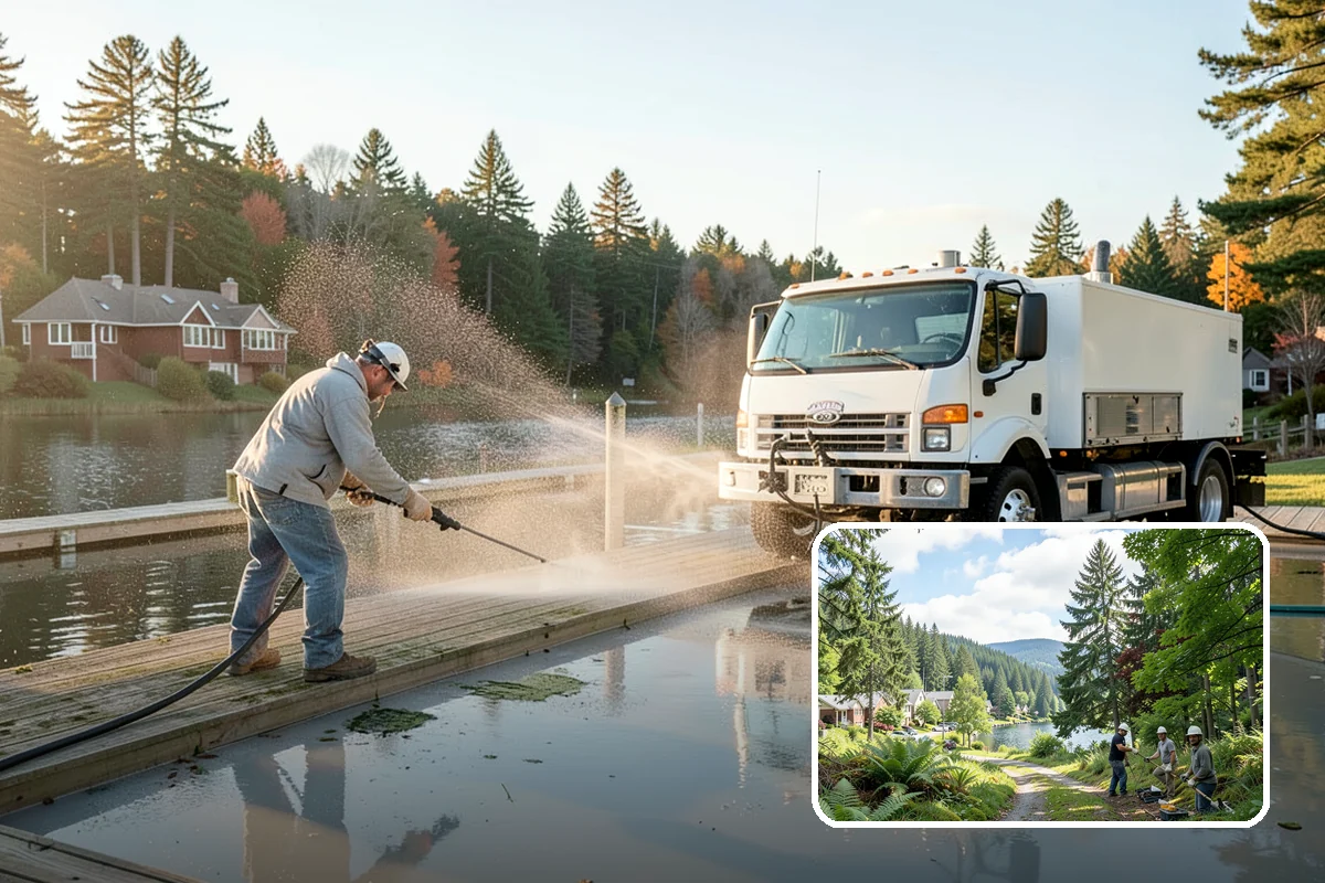 Arbor Cleaning in Lake Forest Park, King County, WA - Removes green algae film from beams, slats, and joints