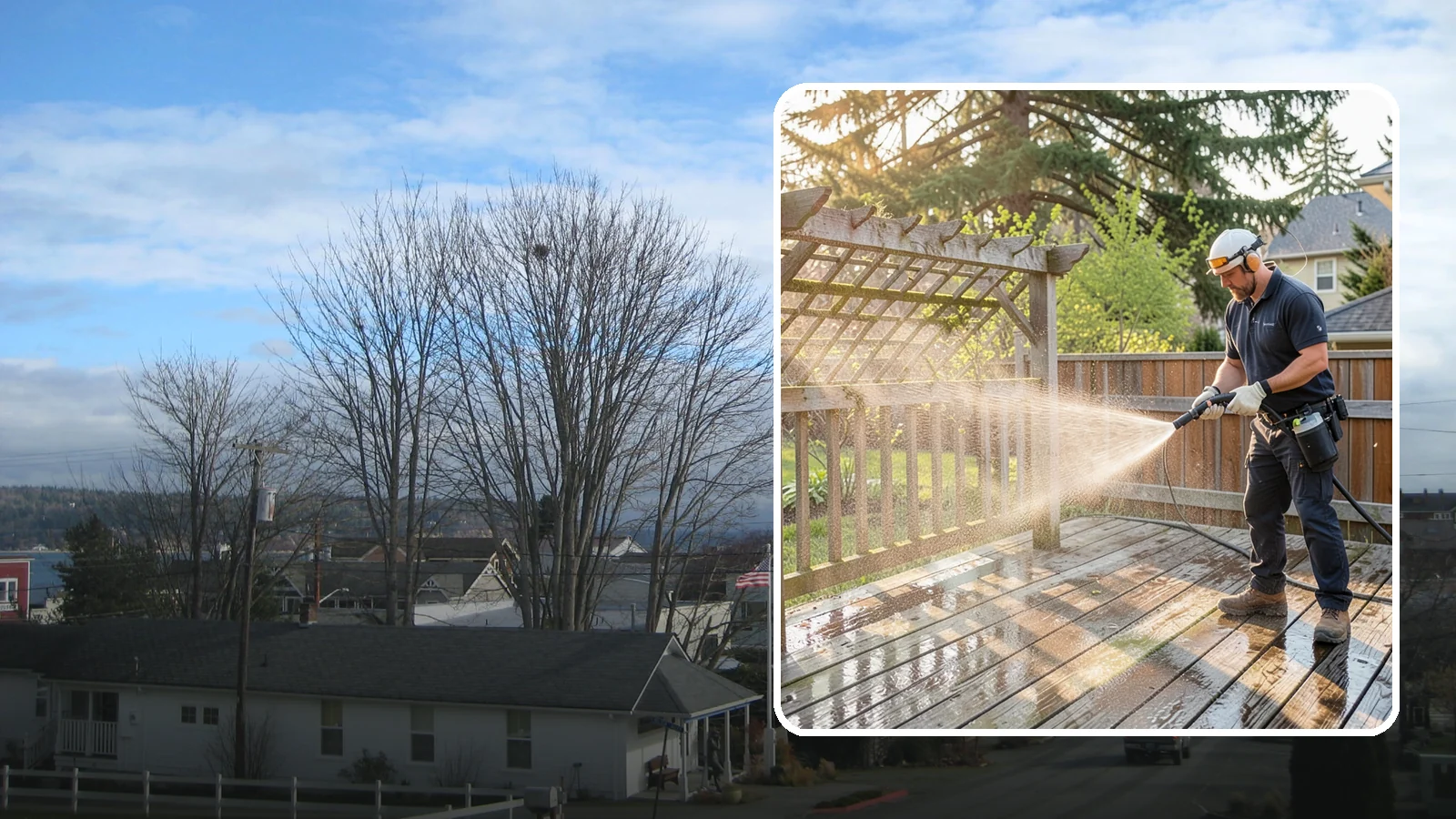 Arbor Cleaning in Langley, Island County, WA - We soft wash garden arbors to lift the moss, algae, and climbing-plant residue that settle into their slats and joints.