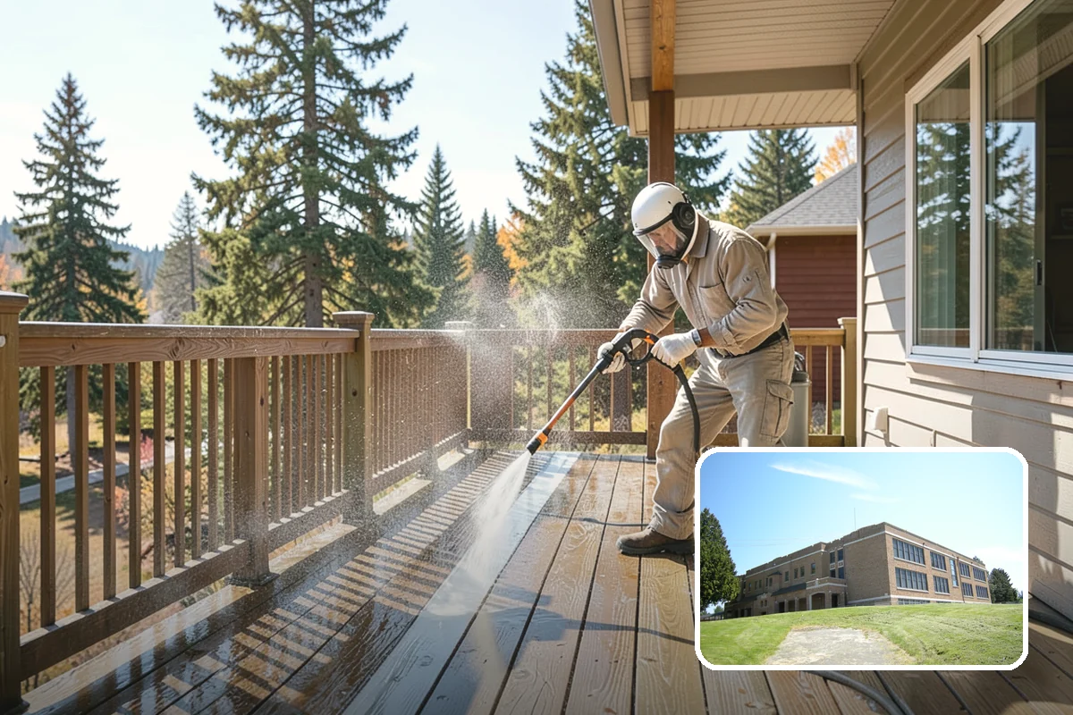 Arbor Cleaning in Maple Valley, King County, WA - Removes green algae film from beams, slats, and joints