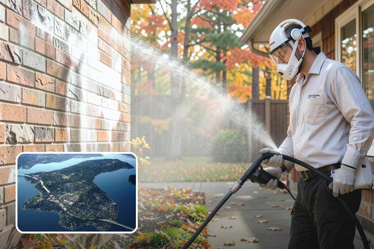 Arbor Cleaning in Mercer Island, King County, WA - Removes green algae film from beams, slats, and joints