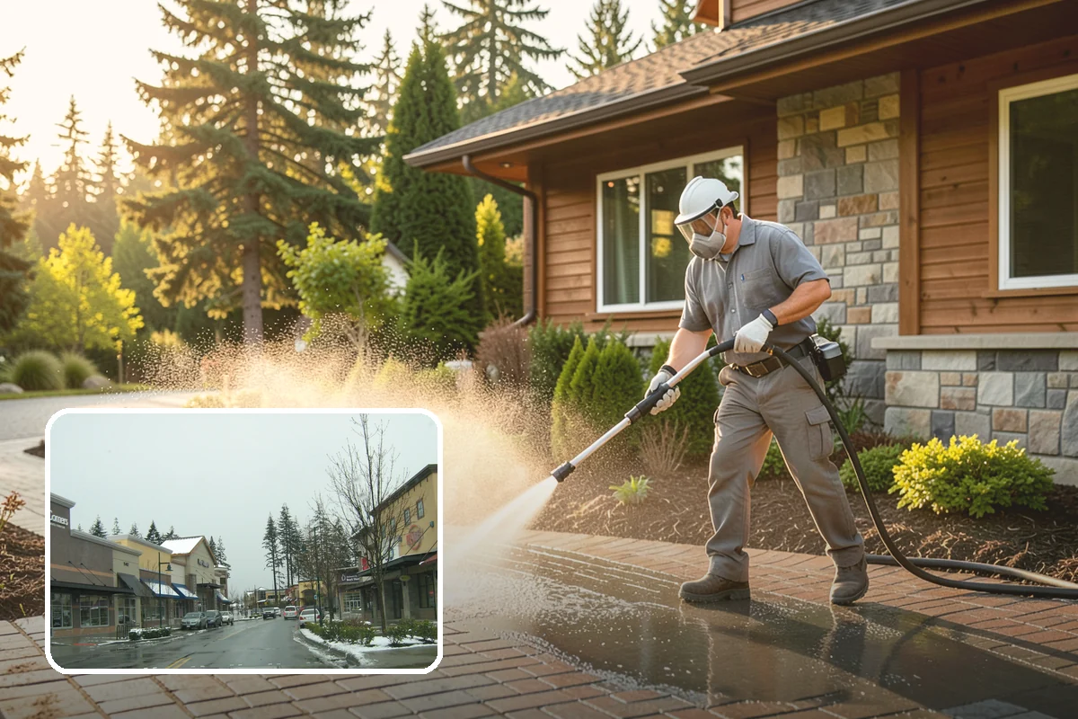 Arbor Cleaning in Mill Creek, Snohomish County, WA - Removes green algae film from beams, slats, and joints