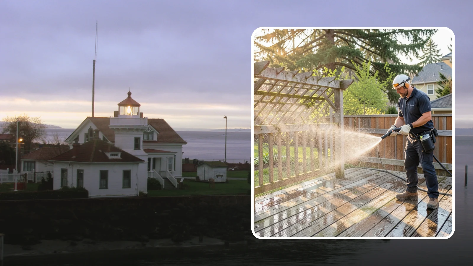 Arbor Cleaning in Mukilteo, Snohomish County, WA - We soft wash garden arbors to lift the moss, algae, and climbing-plant residue that settle into their slats and joints.