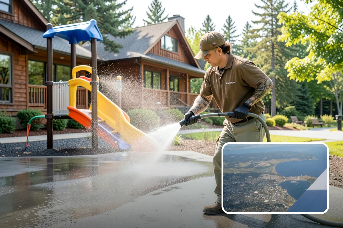 Arbor Cleaning in Oak Harbor, Island County, WA - Removes green algae film from beams, slats, and joints