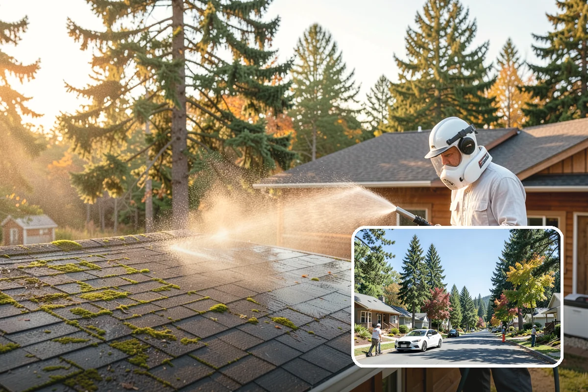 Arbor Cleaning in Orting, Pierce County, WA - Removes green algae film from beams, slats, and joints
