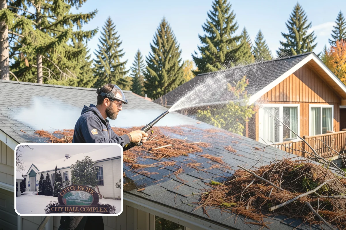 Arbor Cleaning in Pacific, King County, WA - Removes green algae film from beams, slats, and joints