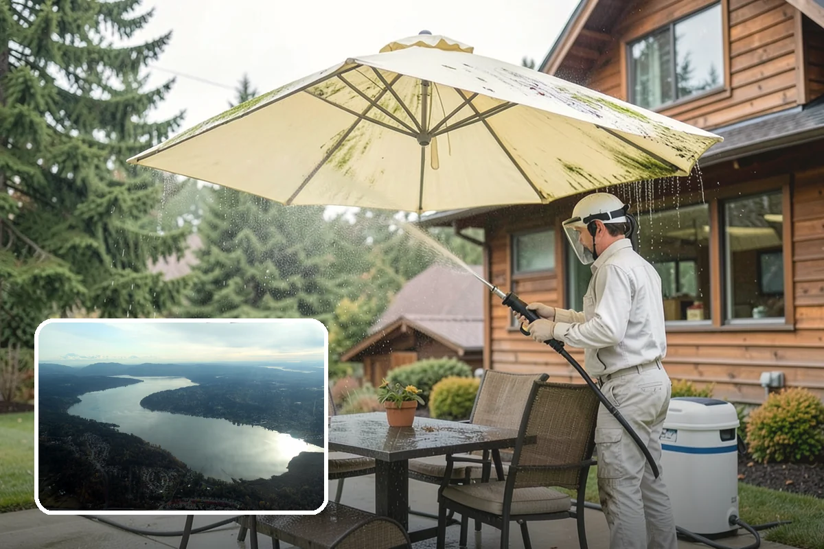 Arbor Cleaning in Sammamish, King County, WA - Removes green algae film from beams, slats, and joints