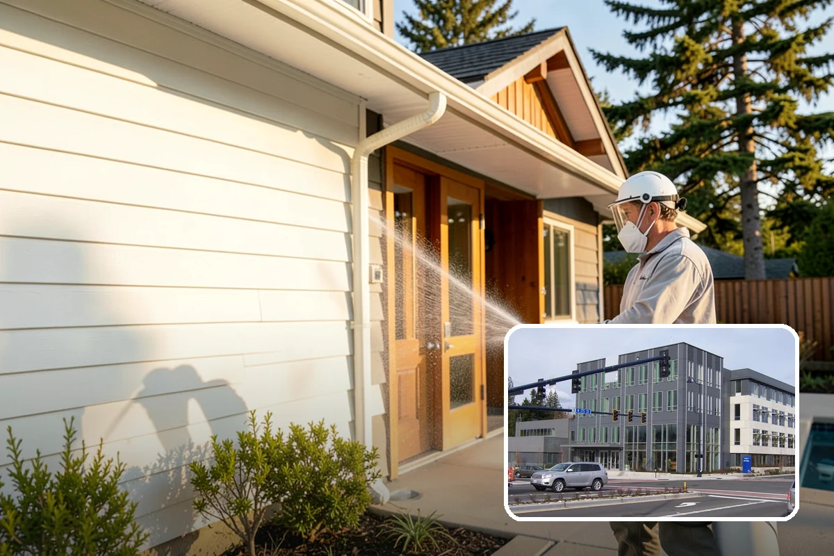 Arbor Cleaning in Shoreline, King County, WA - Removes green algae film from beams, slats, and joints