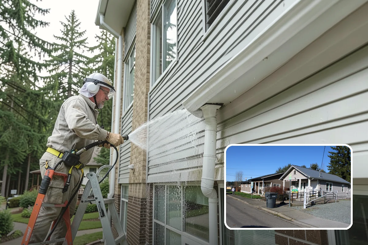 Arbor Cleaning in South Prairie, Pierce County, WA - Removes green algae film from beams, slats, and joints